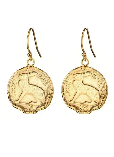 IRISH 3 PENCE COIN EARRINGS GOLD VERMEIL 